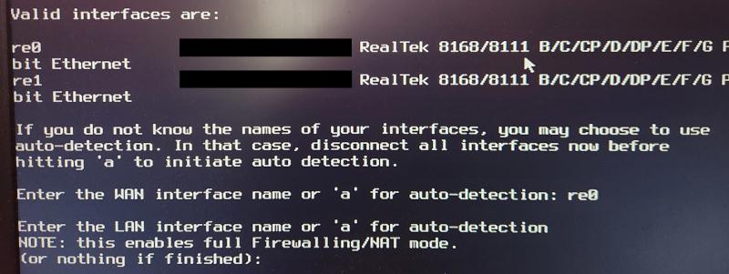 OPNsense CLI showing the available interfaces