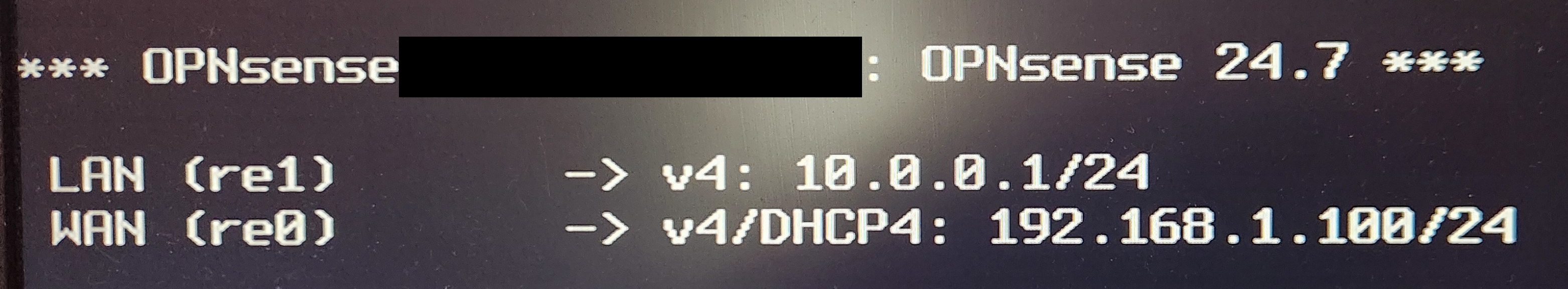 OPNsense CLI showing the IP for the interface of WAN, and how it’s different than the LAN interface
