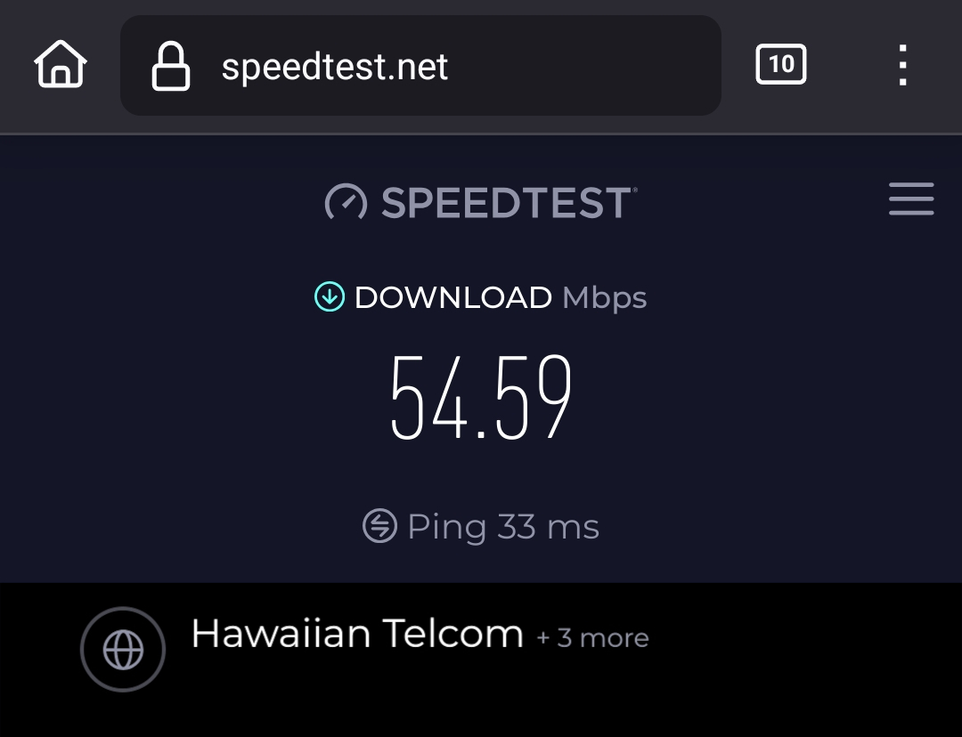picture of my wireless device’s internet speed test result