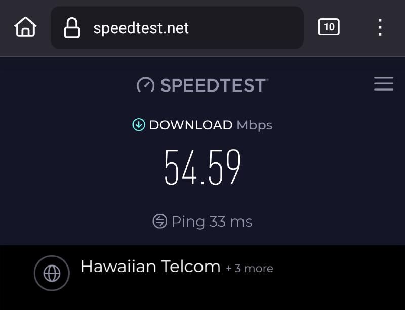 picture of my wireless device&rsquo;s internet speed test result