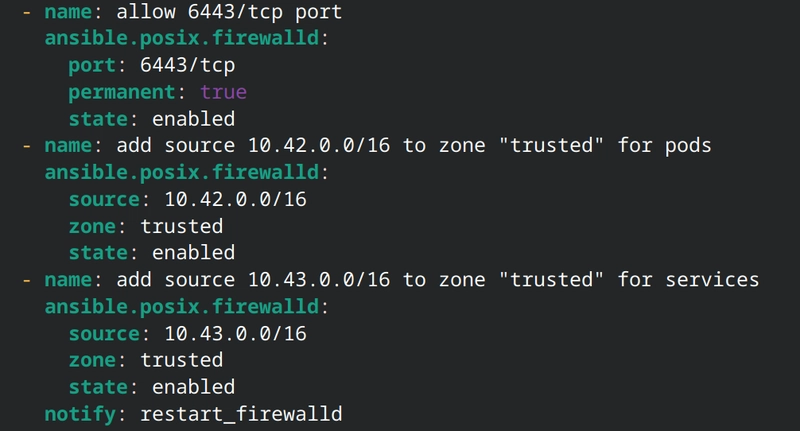 image of the configuration to allow traffic coming from the container CIDR